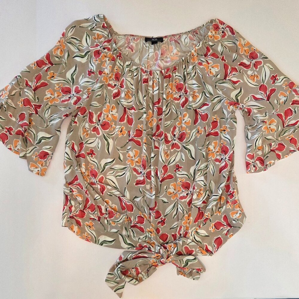Floral 100% Rayon Tie-Front Blouse by Ava & Viv, Flutter Sleeves, Size 2x, NWOT
